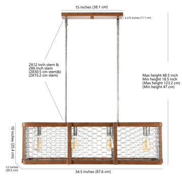 Gaines 34.5" Linear Adjustable Iron Rustic Industrial LED Pendant - JONATHAN Y